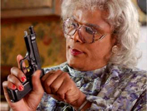 Movie-goers chuckle every time Tyler Perry's character, Madea, pulls a handgun from her purse.